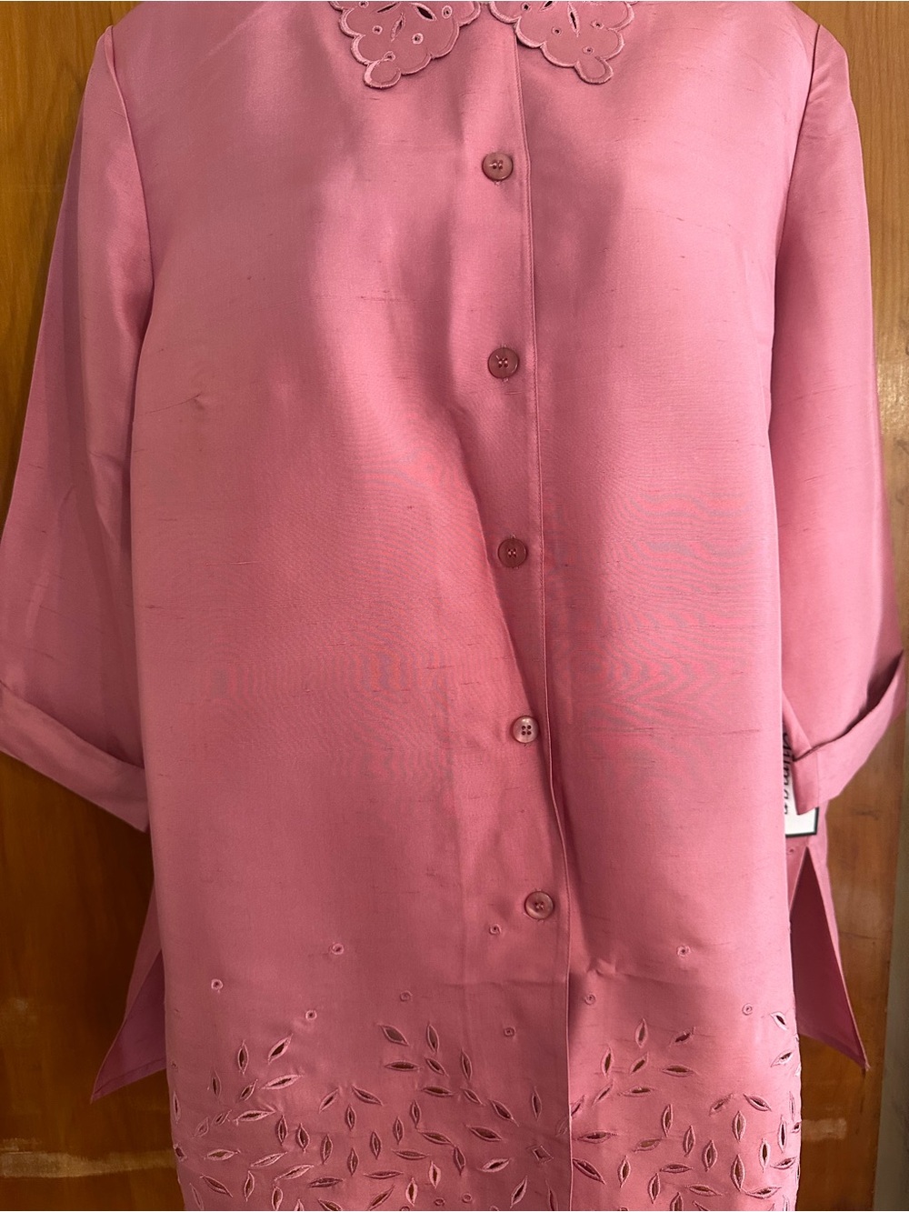 Diane Gilman 100% Silk Blouse 1X Pink Cutwork NWT